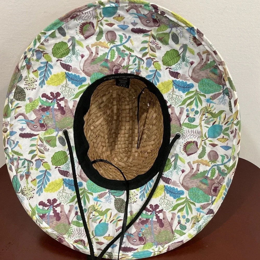 Hemlock Hat Company Straw Beach Sun Hat One Size Chin Strap Elephant Print